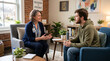 © krismicrostoker - Two people sit comfortably in a cozy, well-lit room