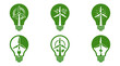 © Satria - Solid green light bulb wind turbine eco icons.