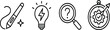 © Mdjoshelahamed4400  - Creative design process and project development line icons set, graphic pen sketch, innovation lightbulb, research magnifying glass, business goal optimization,