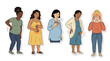 © Asmat - Diverse pregnant women experiencing various physical pregnancy symptoms and discomforts in a colorful hand drawn illustration