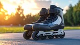 Pair of Roller Skates on a Smooth Outdoor Surface