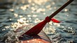 © Nancy - paddle. Dragon boat paddle cutting through water with red ribbon, dynamic action. event key visuals, club posters, designed for fitness apps and gym onboarding, boosts motivation.