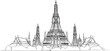 © Jumiyati - Wat Arun Temple Bangkok Continuous Line Drawing Vector – Hand Drawn Thailand Landmark Skyline Illustration