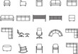 © Precision CAD System - A collection of line drawings showcasing various types of furniture, including sofas, chairs, benches, and modular seating, presented as a graphic resource.