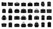 © Maruf - Organized grid of black silhouette icons representing various business briefcases, school backpacks, and travel suitcases.