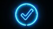 © shanocreatives - 'Glowing neon check mark in circular outline, symbolizing confirmation, approval, and digital success with modern aesthetic in green-blue illumination against dark background.'