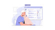 © Aku - Young man coding on laptop, modern workspace, software development, flat illustration style