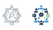 © Arif - Team communication and feedback loop icon set showing group members connected in circle with speech bubbles for collaborative business culture and effective internal networking processes