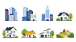 © icon_art - Set of city buildings, houses and countryside landscape icons