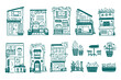 © Mutiah - Hand Drawn Urban Storefront and Garden Elements Vector Set