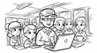 © Hanum - Smiling professional teaching children with laptop on transit.