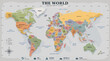 © pria - A detailed political world map showing continents, countries, oceans, and major bodies of water with clear labeling for easy geographical reference.
