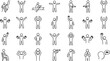© ABU - Set of stick figure line icons representing various human actions gestures and poses isolated on white background