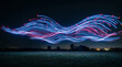 © Al - Long exposure of drone light trails in night sky over open field.