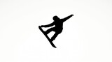 Silhouette of a Snowboarder in Mid Air Against White Background