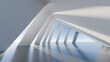 © ilham - Abstract white 3D architectural geometric corridor structure with blue sky. Modern minimalist pavilion corridor for futuristic business, tech, and interior design