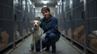 © bephoto - 保護施設で犬に寄り添う日本人訓練士の優しい写真