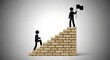 © Abdur - Stick figure climbing brick stairs towards flag on summit