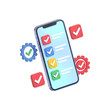 © SOMENA BEGUM - 3d smartphone with checklist and gear icons isolated on transparent background