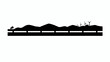 © Mosammat - Black silhouette landscape with fence, hills, wind turbines, and bird, vector illustration
