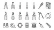 © Md Rifat Hasan - Comprehensive Vector Set of Electrical Wiring Tools Line Icons Featuring Pliers, Screwdrivers, Voltage Testers, and Components in a Minimalistic Style for Professional Electrician Projects.
