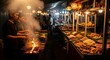 © Irvan - Vibrant Traditional Night Market Street Food Stalls Featuring Fresh Grilled Skewers and Exotic Culinary Delicacies in Indonesia