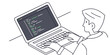 © AD - Male programmer typing code on a laptop computer software development and web design illustration programmer software developer computer technology development engineering workspace internet