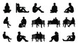 © Asad - Collection of diverse black vector silhouettes featuring people sitting and relaxing in various different poses