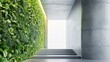 © Qisy - Modern Urban Green Corridor Featuring a Lush Vertical Garden and Concrete Architecture Leading to Bright Light