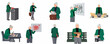 © Yaance - Set of flat vector illustrations of a professional senior woman engaged in various investigative and office activities