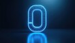 © Vadym - Glowing blue wireframe zero number with neon outline on dark gradient surface. Digital 3D render symbolizes new start, digital age, or zero count. Abstract minimalist concept for tech or data.