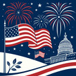 © Laki Khatun - Us independence day celebration with american flag and capital building illustration independence patriotic fireworks