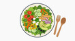 © Mellina - Fresh Garden Salad on Plate: A vibrant and healthy garden salad filled with fresh vegetables like lettuce, tomato, cucumber, bell pepper, red onion, olives, avocado, and feta cheese.