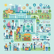 © Hafsa - A colorful illustration of a community with healthcare and healthy living