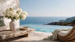 © SecretCanvas - Luxury coastal outdoor scene holiday retreat with infinity pool ocean view for ads campaigns