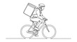 © Wesi - Cyclist Delivery Driver with Backpack, One Line Art, Food Courier on Bicycle
