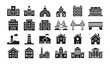© parul - Hospital, hotel, church, bridge, lighthouse, house vector icon set in glyph style.