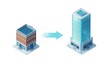 © Fatima - Isometric concept of urban redevelopment small building to modern skyscraper with building skyscraper development isometric architecture construction renovation transformation business