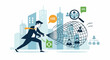 © hang - Businessman uses net to capture diverse people for hiring, city background
