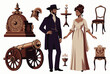 © Mehedi - Elegant Victorian era collection featuring a man and woman in period attire surrounded by antique furniture and historical objects.