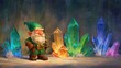 © SANDJAYA - Small bearded figure stands proudly beside a collection of glowing mineral formations inside a cavern