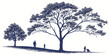 © Mamun - People walking under large trees in a park setting graphic silhouette illustration of nature and leisure baby stroller silhouette illustration recreation landscape peaceful environment