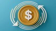 © kadirhussainjawan - Golden dollar coin surrounded by white circular arrows effectively illustrates concepts of financial.