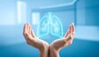 © Hello World - Hands holding glowing holographic lungs symbolizing respiratory health and care