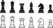 © EdGe Creative - Chess Pieces Vector Icon Set Featuring Black Silhouette and Minimalist Line Art Outline Versions of King Queen Rook Bishop Knight and Pawn