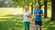 © Soul.Artist - Mature couple enjoying a leisurely jog through a park on a sunny day