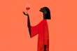 © ADDICTIVE STOCK - Minimal illustration of woman holding wine glass on coral