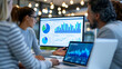 © Nataliya - Anonymous business team reviewing a real-time competitive intelligence dashboard with market share and trend data, strategic planning concept, faceless, defocused modern office,