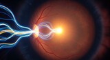 Close up of Human Eye With Blue Light Rays Illuminating Retina