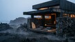 © Alexandr - Volcanic retreat pavilion exterior with monochord platform in marine mist